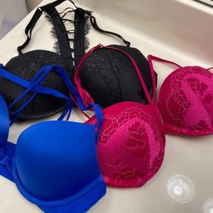 34B Victoria’s Secret ALL 3 very sexy push up- black, hot pink & royal blue